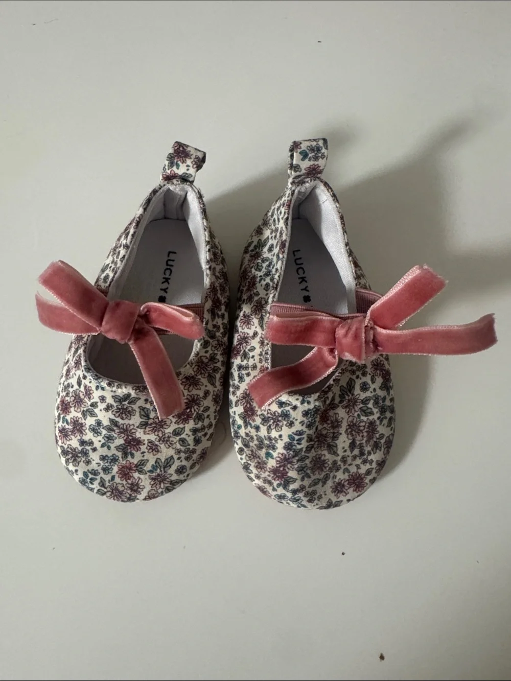 Lucky Brand Floral Baby Mary Janes with Pink Velvet Bow